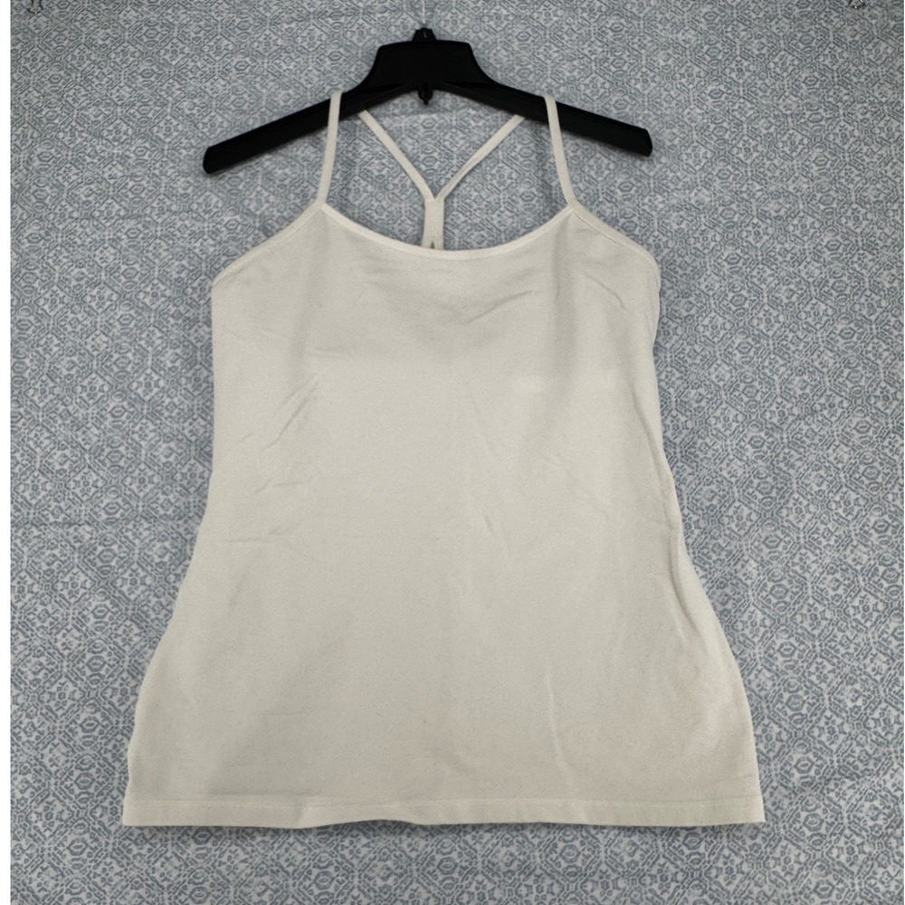 Lululemon Power Y Tank Top Size 12 White Built In Bra Racerback W1BT1S